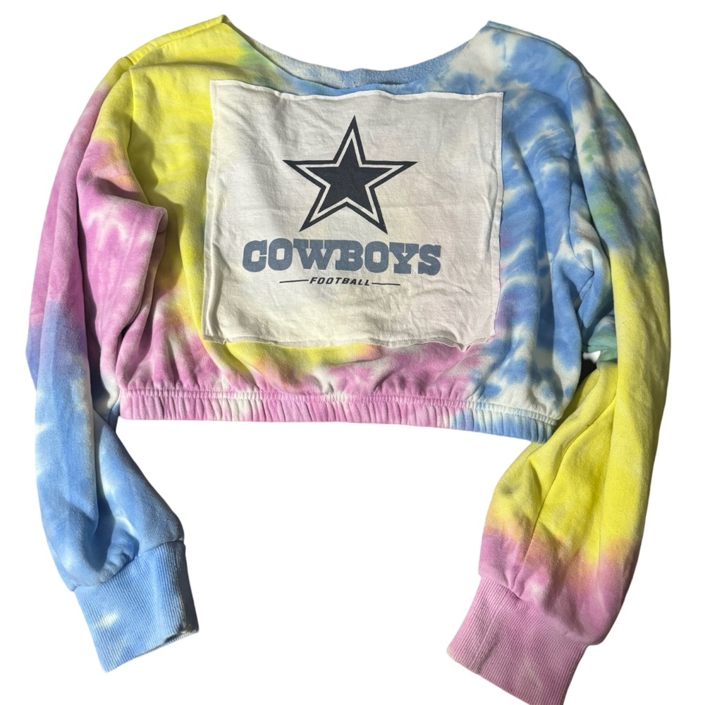 Dallas Cowboys Crop Tie Dye Pullover Vintage|Medium|NFL